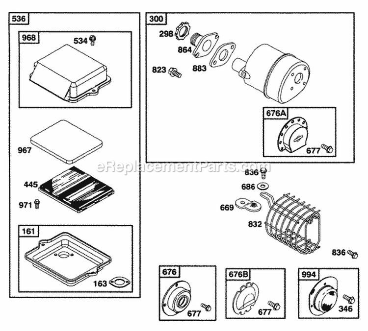 Air Cleaner Grp Muffler Grp Diagram and Parts List for 093232-0040-01  Briggs and Stratton Engine